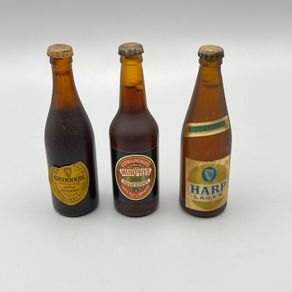 3 Vintage Collectable Advertising Miniature Guinness, Murphys, Harp Bottles