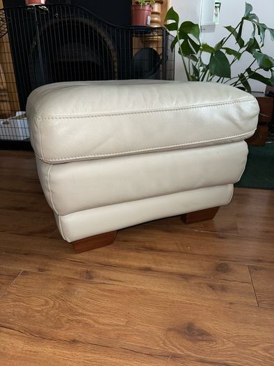 Cream leather pouffe