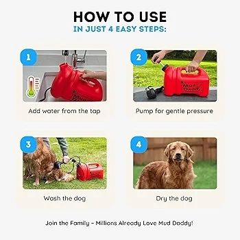 8 Litre Portable Pet Washing Device | Muddy Walks | Pet Cleaning | Grooming | Red