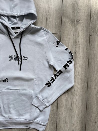 Bershka Ice Blue / White Graphic Print Hoodie - Size XS
