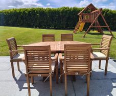 Premium Solid Teak Extending Garden Dining Set 6 Chairs & Cushions