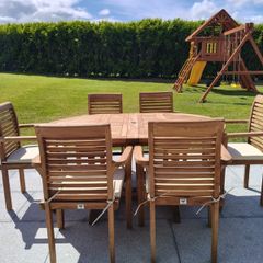 Premium Solid Teak Extending Garden Dining Set 6 Chairs & Cushions