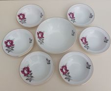 Beautiful Set of Six Dessert Bowls plus Matching Large Bowl by Arklow Pottery in the Very Popular and Collectable "Autumn Rose" Pattern