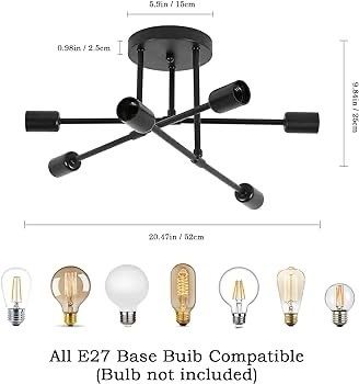 NEW SALE | Chandelier Light, 6 Lights Industrial Semi Flush Mount Ceiling Lamp, Vintage Chandelier Lighting for Living Room Bedroom Kitchen Dining Room Hallway E27