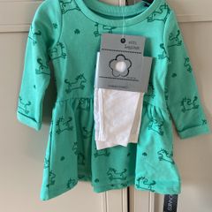 Green glitter unicorn and shamrock dress & white leggings set 6-9months brand new with tags