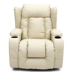 Caesar Leather Swivel Recliner Chair with Massage and Heat in Cream
