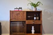 Mid-Century Cocktail Cabinet with gold-leafed backing vintage mirror