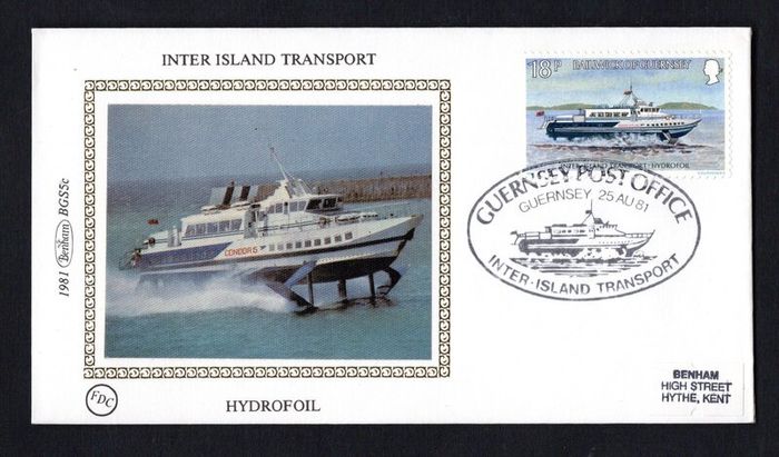 1981 Guernsey Benham Silke Cover showing Inter Island Transport Hydrofoil tying 18p Hydrofoil Commemorative stamp