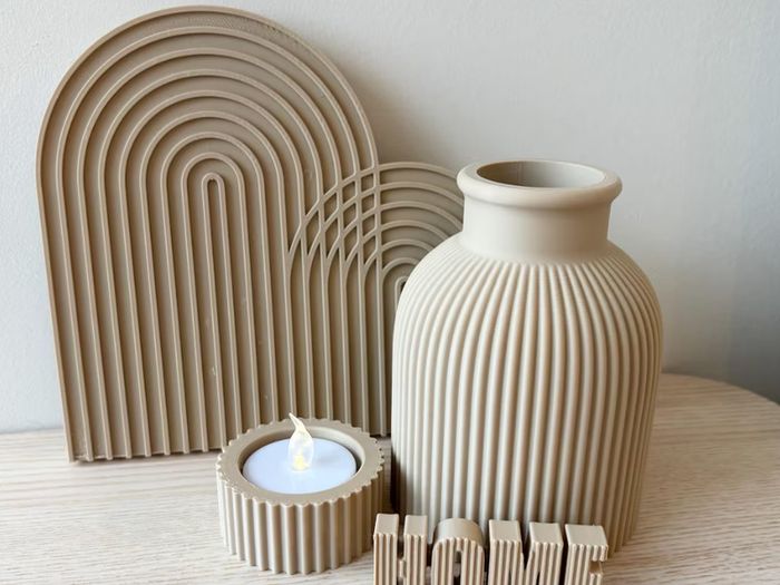 Modern 3D Printed Ribbed Home Decor Set - Minimalist Vase & Planter