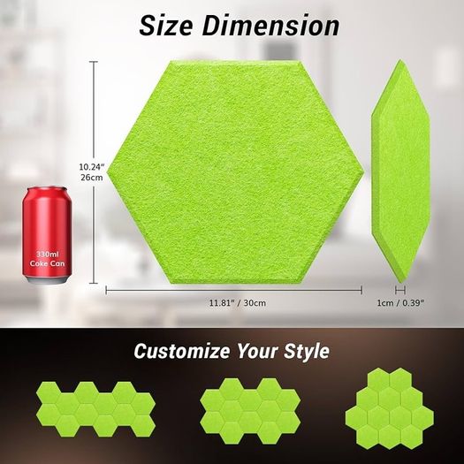 NEW SALE | 12 Pack Hexagon Acoustic Panels Self-adhesive, 30x26x0,9cm High Density Sound Proof Panels