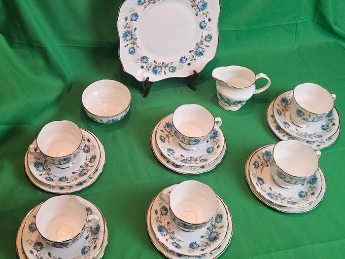 Vintage Arklow Bone China Blue Roses Tea Set | Fine Irish Porcelain with Gold Trim