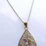 Vintage 18K Gold Plated Sterling Silver 925, Butterflies Crystal Oval Pendant Necklace, length 18" - 5,83g Image 2