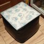 Quirky retro 1960s leatherette footstool pouffe floral pattern Image 3