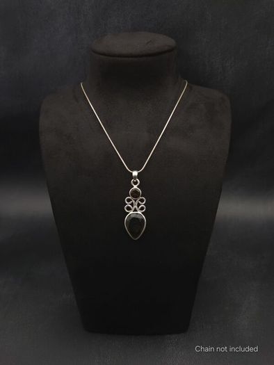 Vintage 925 Sterling Silver & Smoky Quartz Teardrop Scrollwork Pendant