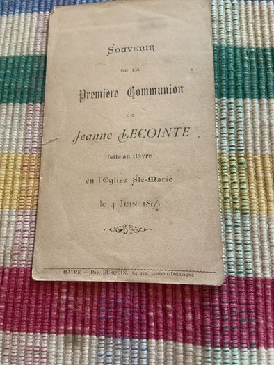 Vintage 1896 French communion card