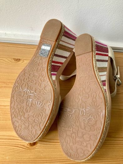 Ugg Atasha striped wedge heeled cream leather sandals