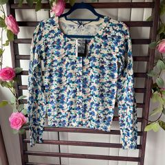 cardigan 100% cotton floral vintage inspired round neck cardigan uk 12