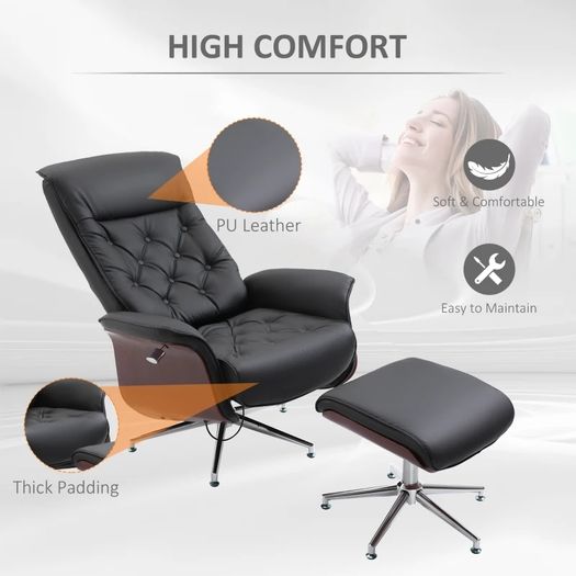 Executive Office Chair Recliner PU Leather w/ Footrest Black