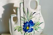 Large Vintage Hand Painted Ceramic Vase Sculptural Continental Floral Design 31cm