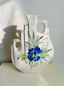 Large Vintage Hand Painted Ceramic Vase Sculptural Continental Floral Design 31cm