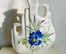 Large Vintage Hand Painted Ceramic Vase Sculptural Continental Floral Design 31cm