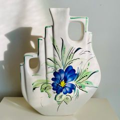 Large Vintage Hand Painted Ceramic Vase Sculptural Continental Floral Design 31cm