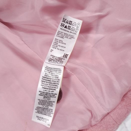 Per Una Dusky Rose Pink Wool Blend Double Breasted Pea Coat 10UK/38EU