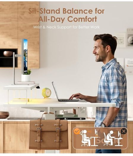 U-Shaped Electric Standing Desk with LED Lights & USB Ports