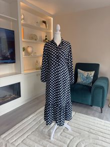 Ladies Black with Blue Polka Dot Long Dress from Primark. Size: Xs - UK 6-8 / EU 34-36
