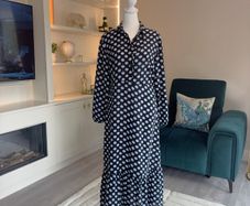 Ladies Black with Blue Polka Dot Long Dress from Primark. Size: Xs - UK 6-8 / EU 34-36