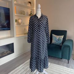 Ladies Black with Blue Polka Dot Long Dress from Primark. Size: Xs - UK 6-8 / EU 34-36