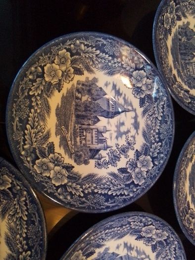 Six Blue/White Churchill Saucers