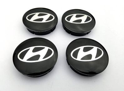 4x Hub Cover Center Wheel 60 56mm Hyundai Logo Badge Emblem Black Elantra Accent Tucson i40 Veloster IX20