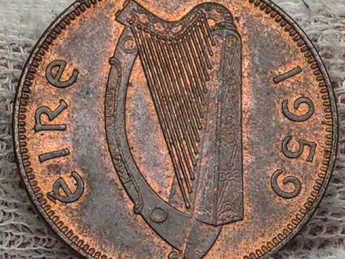 Ireland 1959 1/4d Farthing Coin Very Nice Grade Double Fada Coin