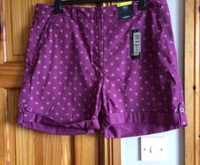 BNWTS Ladies M&S Purple Patterned 100% Cotton Shorts size 16 includes Postage