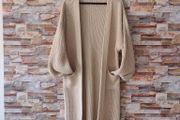 Beige Drop Shoulder Open Front Long Cardigan size 10-14