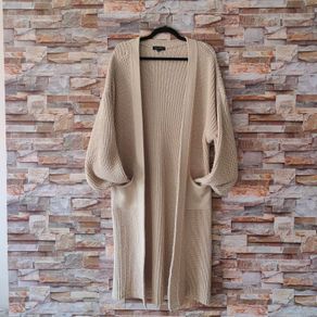 Beige Drop Shoulder Open Front Long Cardigan size 10-14
