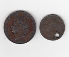 G.B. 1826, 2 coins,(one holed coin )(no 420)