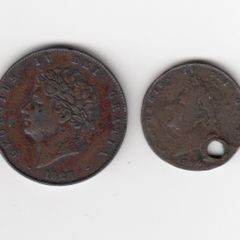 G.B. 1826, 2 coins,(one holed coin )(no 420)