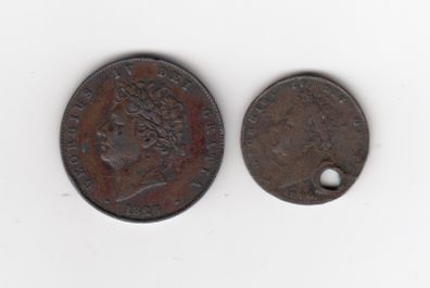 G.B. 1826, 2 coins,(one holed coin )(no 420)