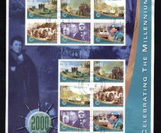 2000 Ireland Celebrating the Millennium Series 2 Historic Events Commemorative Stamp Sheet Fine CDS Used Fine Used with Dublin cancel of 1st January 2000 (First day of issue) on envelope extract.