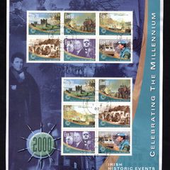 2000 Ireland Celebrating the Millennium Series 2 Historic Events Commemorative Stamp Sheet Fine CDS Used Fine Used with Dublin cancel of 1st January 2000 (First day of issue) on envelope extract.