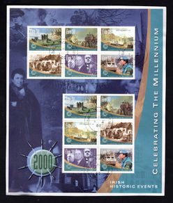 2000 Ireland Celebrating the Millennium Series 2 Historic Events Commemorative Stamp Sheet Fine CDS Used Fine Used with Dublin cancel of 1st January 2000 (First day of issue) on envelope extract.