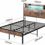 4ft6 Double Bed Frame with Storage Wooden Headboard | LED Light & Charging Station, Platform Metal Bed Frame Double with Underbed Storage Image 3