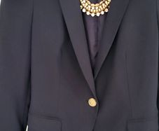 ZARA Navy single breasted blazer with gold hardware and padded shoulders Sz S (Fit 8-10 UK)