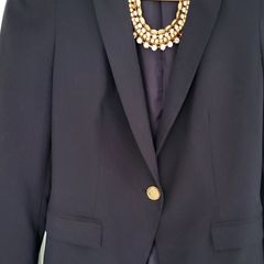 ZARA Navy single breasted blazer with gold hardware and padded shoulders Sz S (Fit 8-10 UK)