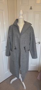 Grey Hooded Wool Look Midi Coat Jacket Oversized Minimalist Winter UK 12