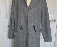 Grey Hooded Wool Look Midi Coat Jacket Oversized Minimalist Winter UK 12