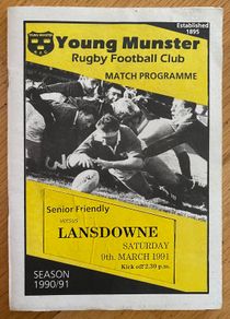 Very Rare 1991 Young Munster v Lansdowne - Senior Friendly Programme