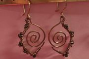 Copper Wire Earrings, Leaf Inspired Handmade spiral Dangles with Dark Beads